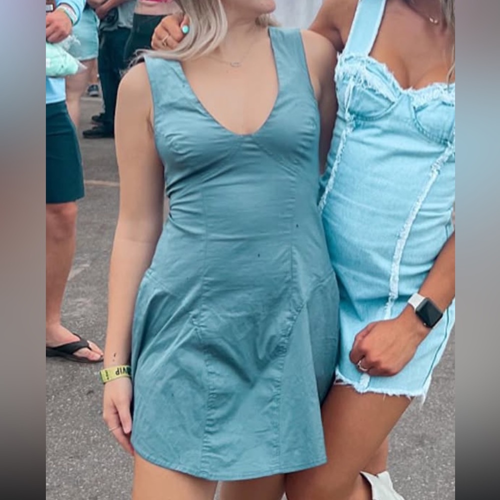 Free People Blue Sleeveless V-Neck Sundress